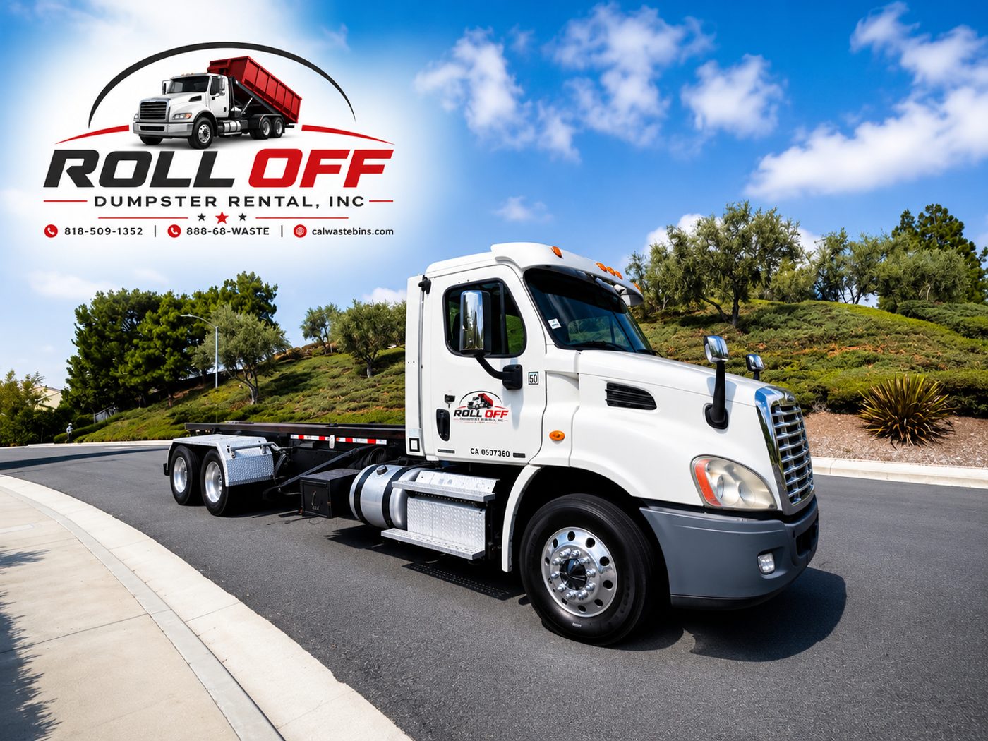 Roll Off Dumpster Rental, Inc. roll-off truck serving Los Angeles and the San Fernando Valley